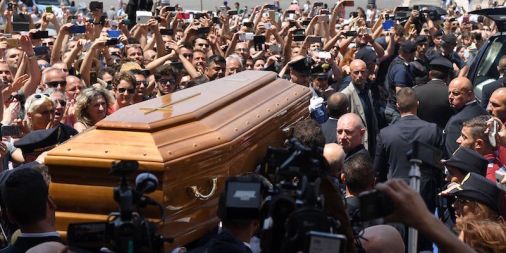 Bud Spencer's funeral at the basilica of Santa Maria in Montesanto in Roma – better known as the Chiesa degli artists, 30 June 2016 (TIZIANA FABI/AFP/Getty Images)