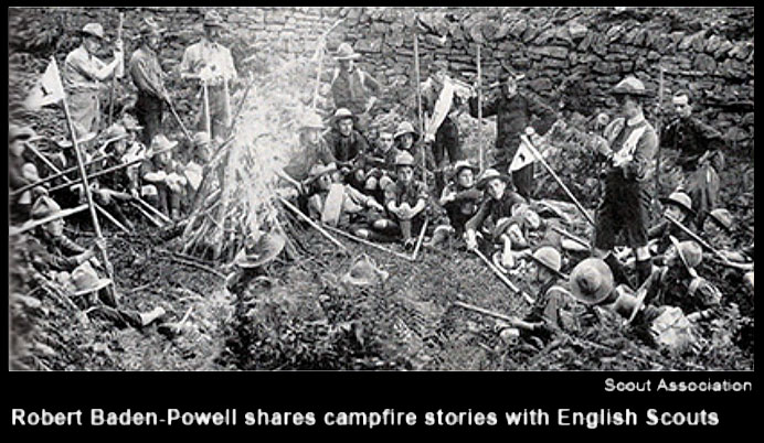 At Scouting’s first campout held at Brownsea Island off the coast of England in 1907, Baden-Powell hosted a campfire each evening.