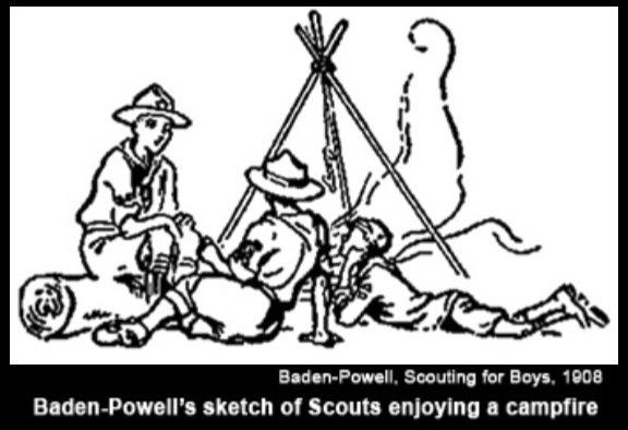 BADEN-POWELL'S SKETCH OF SCOUTS ENJOYING CAMPFIRE